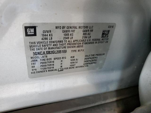 Photo 10 from auction – 2016 CHEVROLET TRAX 1LT with VIN 3GNCJLSB2GL205169