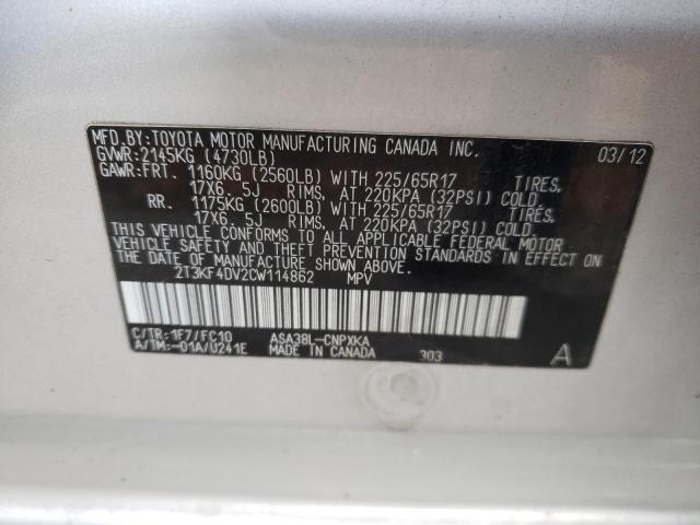 Photo 10 from auction – 2012 TOYOTA RAV4 with VIN 2T3KF4DV2CW114862