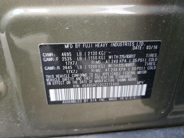 Photo 10 from auction – 2016 SUBARU OUTBACK 2. with VIN 4S4BSAFC0G3315900