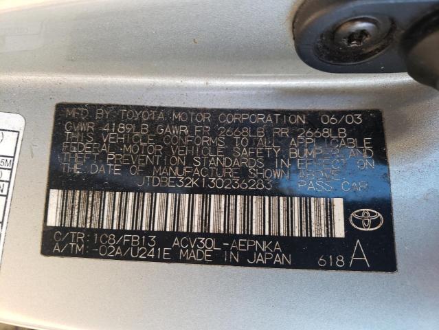 Photo 10 from auction – 2003 TOYOTA CAMRY LE with VIN JTDBE32K130236283