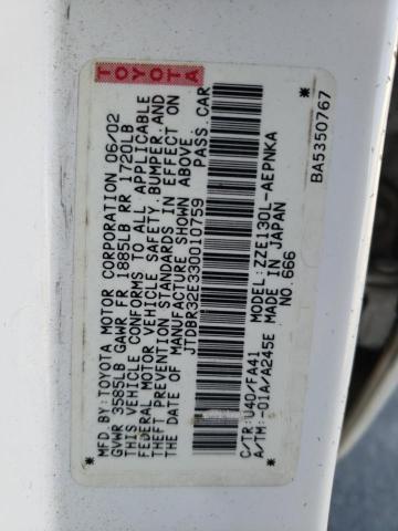 Photo 10 from auction – 2003 TOYOTA COROLLA CE with VIN JTDBR32E330010759