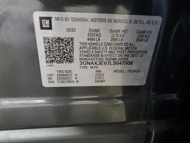 Photo 10 from auction – 2020 CHEVROLET EQUINOX LT with VIN 3GNAXJEV7LS647008