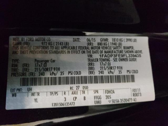 Photo 10 from auction – 2015 FORD FOCUS SE with VIN 1FADP3FE9FL339435