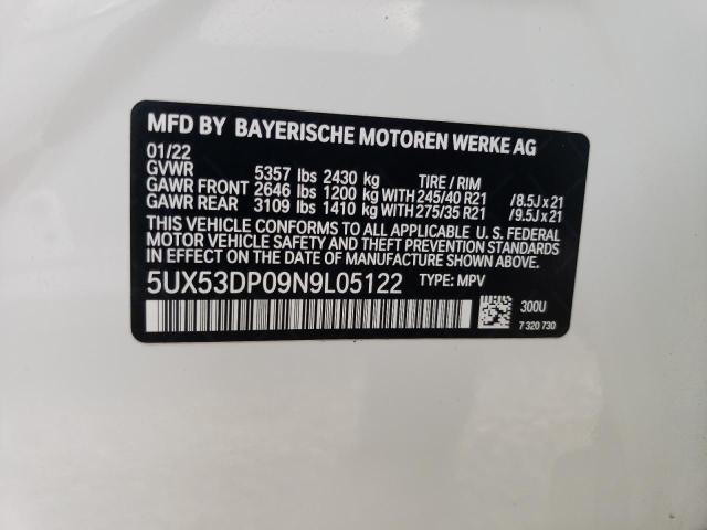 Photo 10 from auction – 2022 BMW X3 XDRIVE3 with VIN 5UX53DP09N9L05122