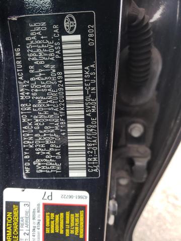 Photo 10 from auction – 2012 TOYOTA CAMRY BASE with VIN 4T1BF1FK2CU092498