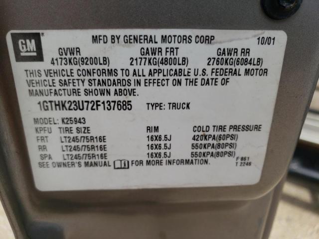 Photo 10 from auction – 2002 GMC SIERRA K25 with VIN 1GTHK23U72F137685