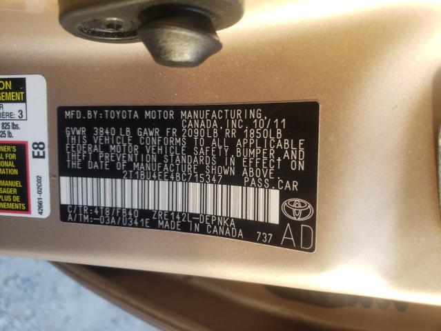 Photo 10 from auction – 2011 TOYOTA COROLLA BA with VIN 2T1BU4EE4BC715347