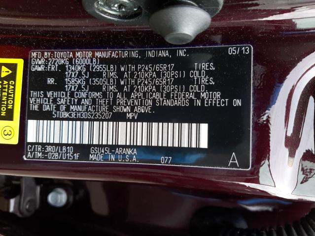 Photo 10 from auction – 2013 TOYOTA HIGHLANDER with VIN 5TDBK3EH3DS235207
