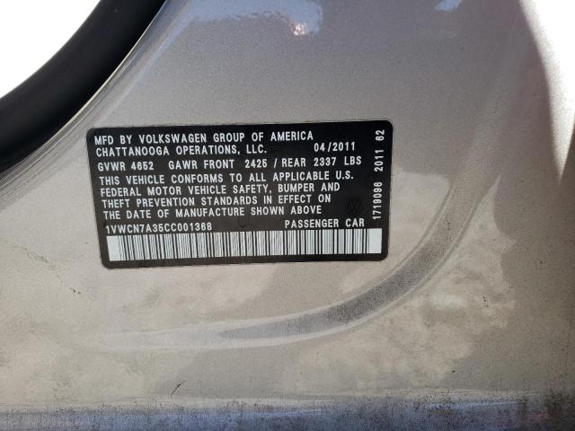Photo 10 from auction – 2012 VOLKSWAGEN PASSAT SEL with VIN 1VWCN7A35CC001368
