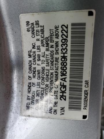 Photo 10 from auction – 2009 HONDA CIVIC with VIN 2HGFA16689H339222