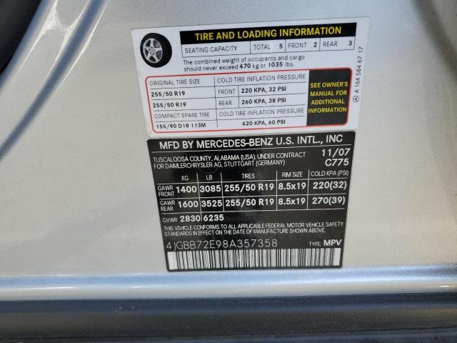 Photo 10 from auction – 2008 MERCEDES-BENZ ML 550 with VIN 4JGBB72E98A357358