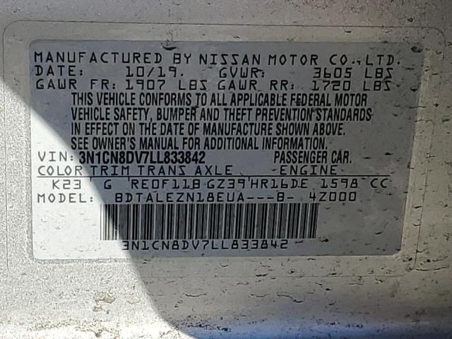 Photo 10 from auction – 2020 NISSAN VERSA S with VIN 3N1CN8DV7LL833842