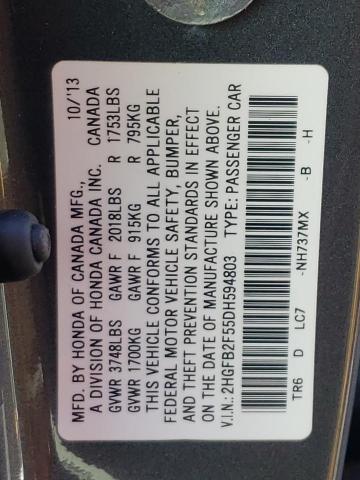 Photo 10 from auction – 2013 HONDA CIVIC LX with VIN 2HGFB2F55DH594803