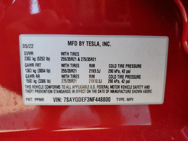 Photo 10 from auction – 2022 TESLA MODEL Y with VIN 7SAYGDEF3NF448800