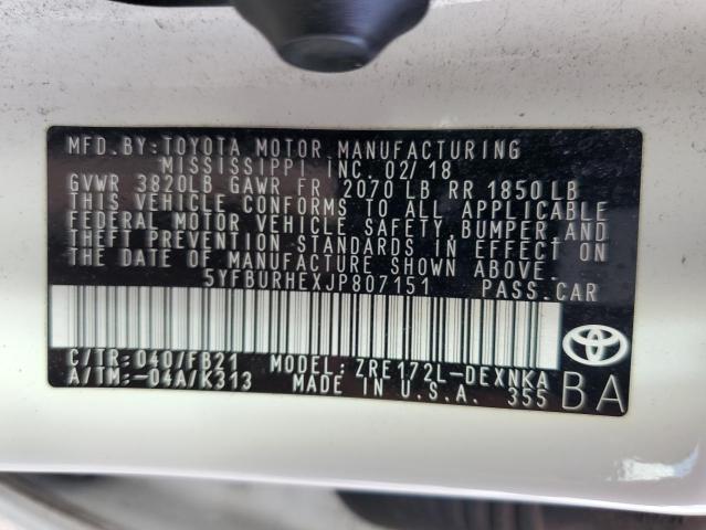 Photo 10 from auction – 2018 TOYOTA COROLLA L with VIN 5YFBURHEXJP807151