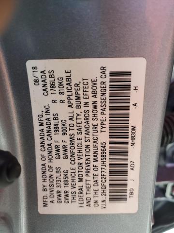 Photo 10 from auction – 2018 HONDA CIVIC EX with VIN 2HGFC2F77JH589645
