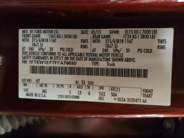 Photo 10 from auction – 2015 FORD F150 SUPER with VIN 1FTEW1EF7FFA79650