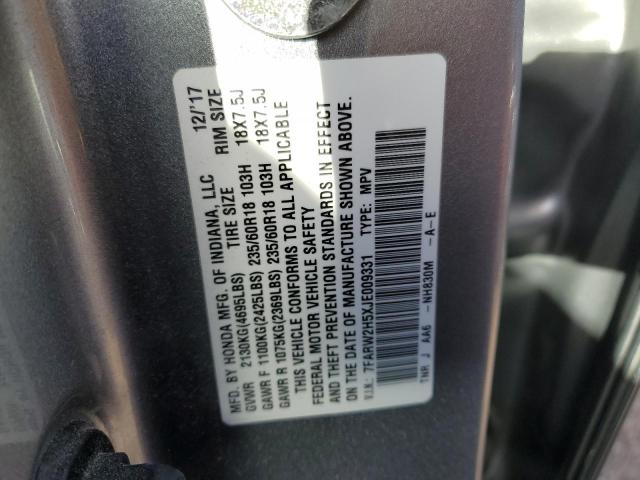 Photo 10 from auction – 2018 HONDA CR-V EX with VIN 7FARW2H5XJE009331