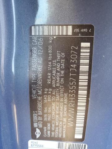 Photo 10 from auction – 2007 MINI COOPER S with VIN WMWRH33557TJ43072