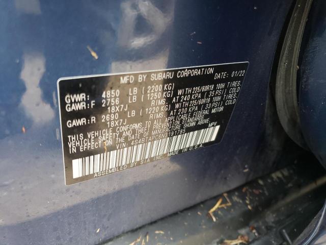 Photo 10 from auction – 2022 SUBARU OUTBACK TO with VIN 4S4BTAPC6N3191785
