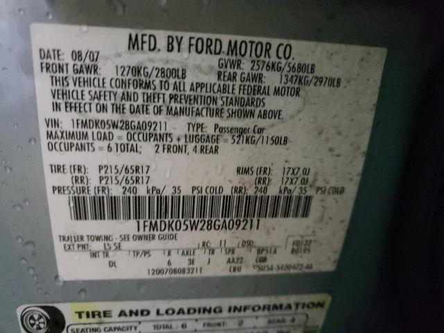 Photo 10 from auction – 2008 FORD TAURUS X S with VIN 1FMDK05W28GA09211