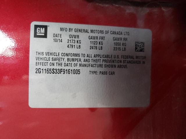 Photo 10 from auction – 2015 CHEVROLET IMPALA LTZ with VIN 2G1165S33F9161005