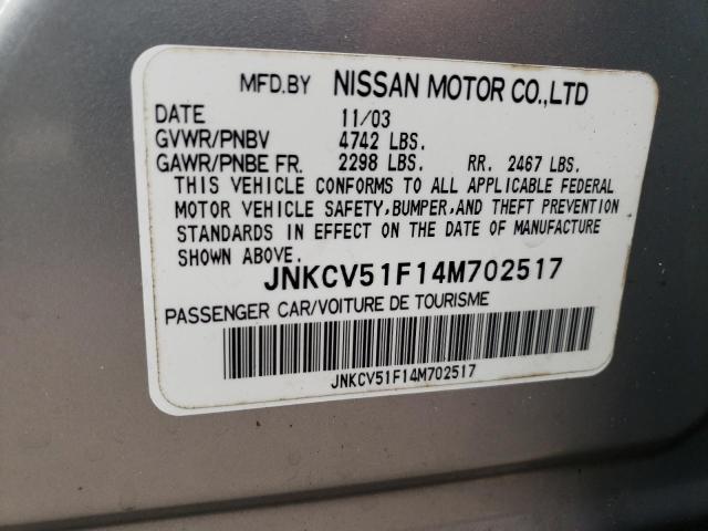 Photo 10 from auction – 2004 INFINITI G35 with VIN JNKCV51F14M702517