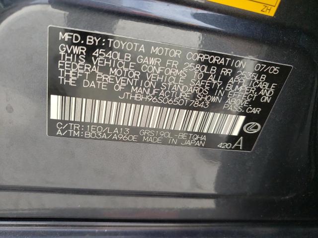 Photo 10 from auction – 2006 LEXUS GS 300 with VIN JTHBH96S065017843