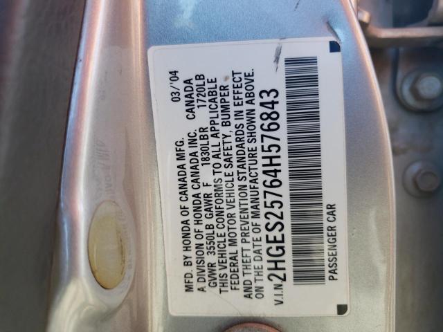 Photo 10 from auction – 2004 HONDA CIVIC EX with VIN 2HGES25764H576843