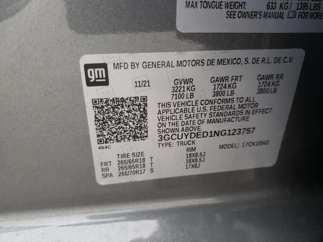 Photo 10 from auction – 2022 CHEVROLET SILVERADO with VIN 3GCUYDED1NG123757