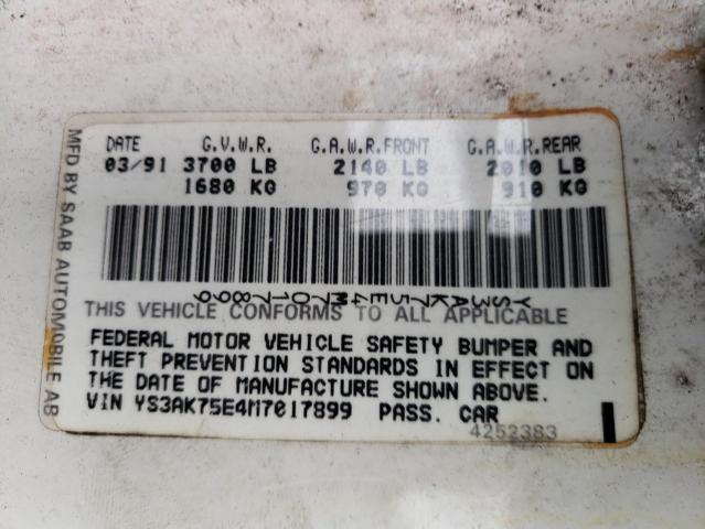 Photo 10 from auction – 1991 SAAB 900 S with VIN YS3AK75E4M7017899