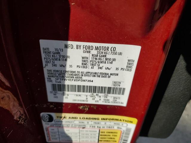 Photo 10 from auction – 2013 FORD F150 SUPER with VIN 1FTFW1EF2DFD97354