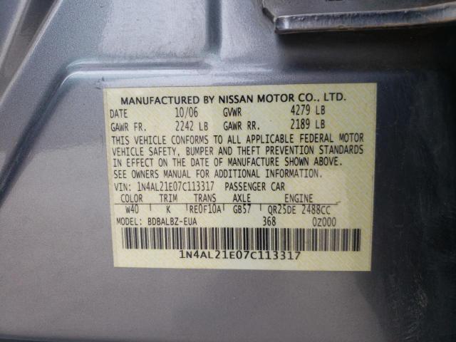 Photo 10 from auction – 2007 NISSAN ALTIMA 2.5 with VIN 1N4AL21E07C113317
