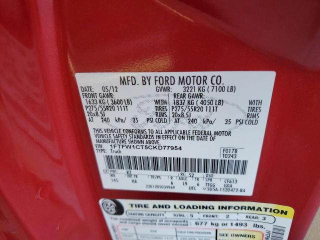 Photo 10 from auction – 2012 FORD F150 SUPER with VIN 1FTFW1CT5CKD77954
