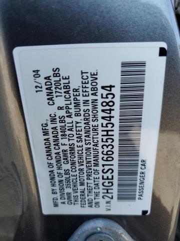 Photo 10 from auction – 2005 HONDA CIVIC LX with VIN 2HGES16635H544854