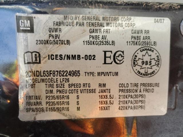 Photo 10 from auction – 2007 CHEVROLET EQUINOX LT with VIN 2CNDL63F876224965