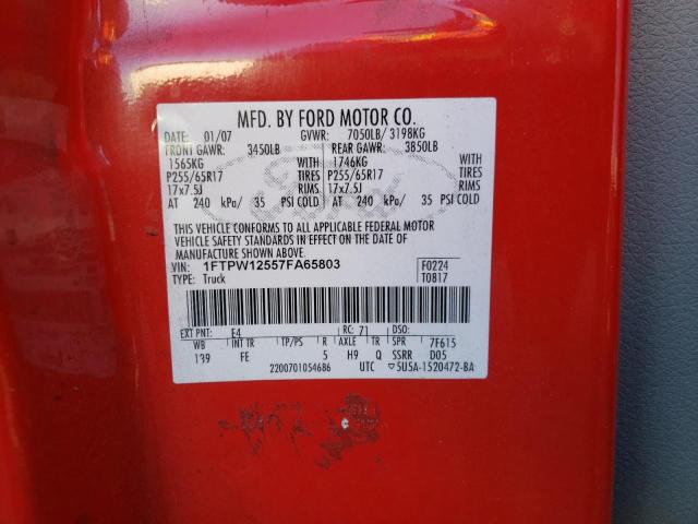 Photo 10 from auction – 2007 FORD F150 SUPER with VIN 1FTPW12557FA65803