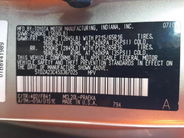Photo 10 from auction – 2005 TOYOTA SIENNA CE with VIN 5TDZA23C45S367025