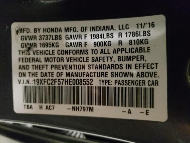 Photo 10 from auction – 2017 HONDA CIVIC LX with VIN 19XFC2F57HE008552