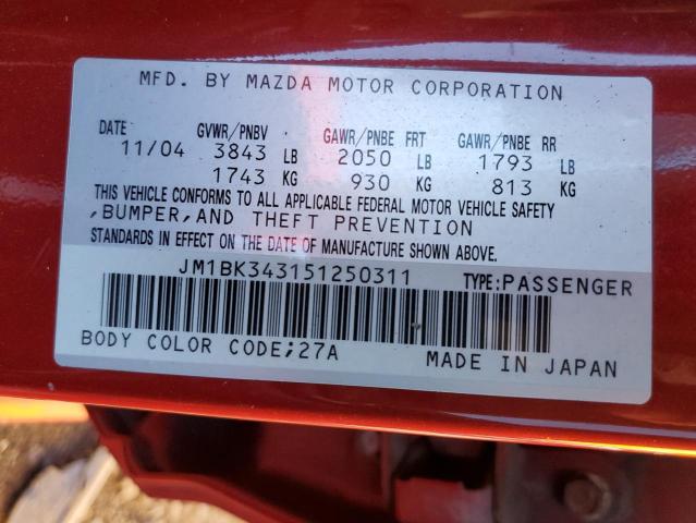 Photo 10 from auction – 2005 MAZDA 3 HATCHBAC with VIN JM1BK343151250311