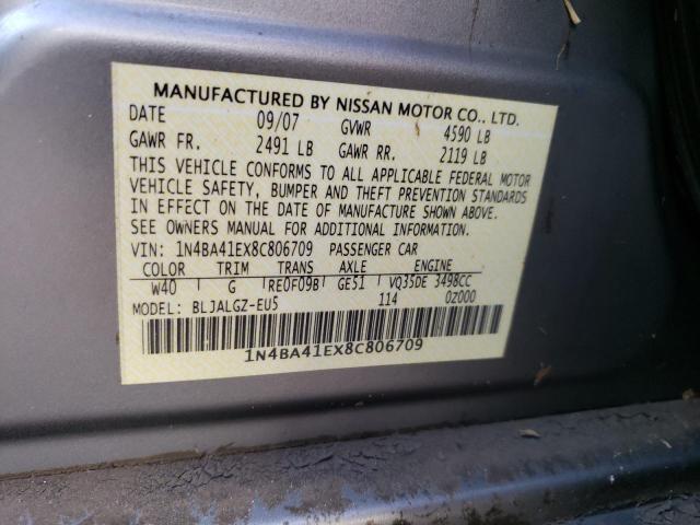Photo 10 from auction – 2008 NISSAN MAXIMA SE with VIN 1N4BA41EX8C806709