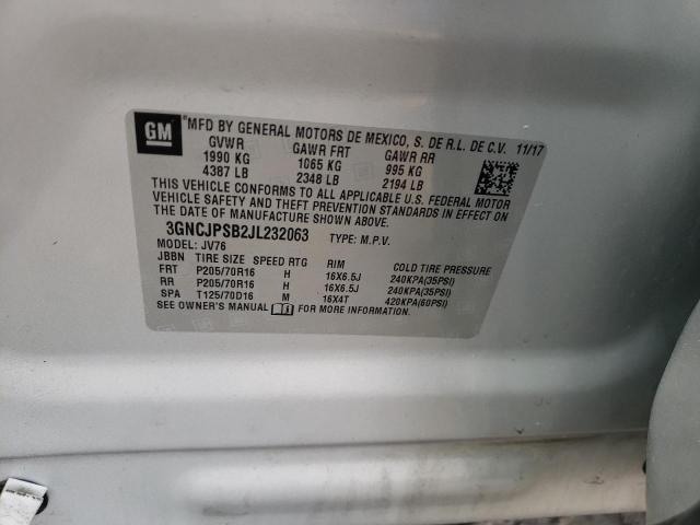 Photo 10 from auction – 2018 CHEVROLET TRAX 1LT with VIN 3GNCJPSB2JL232063