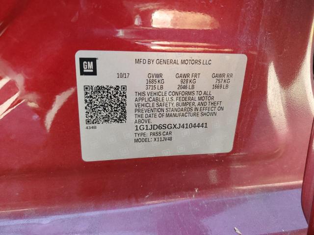 Photo 10 from auction – 2018 CHEVROLET SONIC LT with VIN 1G1JD6SGXJ4104441