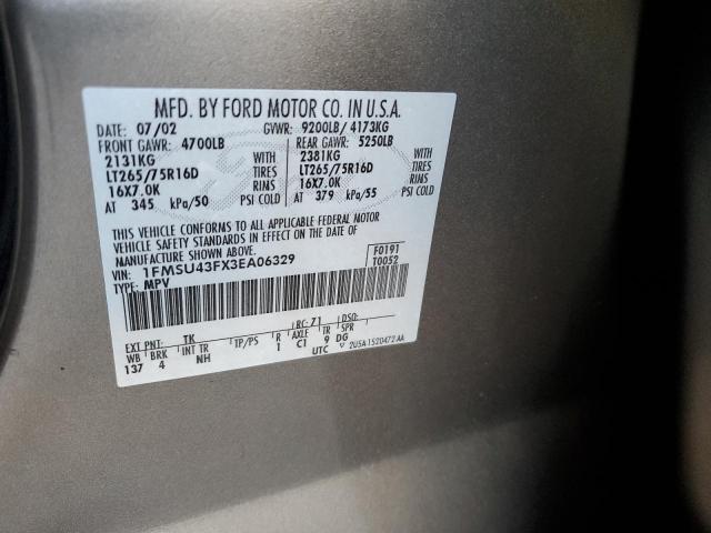 Photo 10 from auction – 2003 FORD EXCURSION with VIN 1FMSU43FX3EA06329