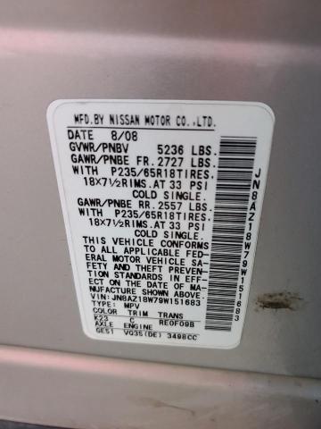 Photo 10 from auction – 2009 NISSAN MURANO S with VIN JN8AZ18W79W151683