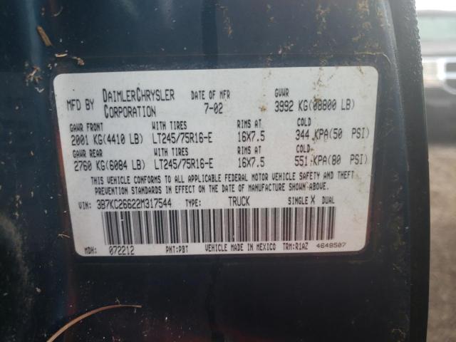 Photo 10 from auction – 2002 DODGE RAM 2500 with VIN 3B7KC26622M317544