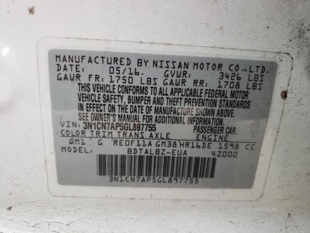 Photo 10 from auction – 2016 NISSAN VERSA S with VIN 3N1CN7AP5GL897755