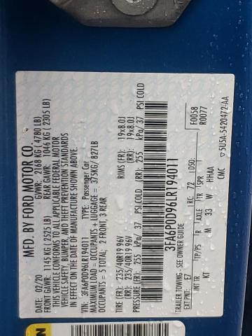 Photo 10 from auction – 2020 FORD FUSION TIT with VIN 3FA6P0D96LR194011