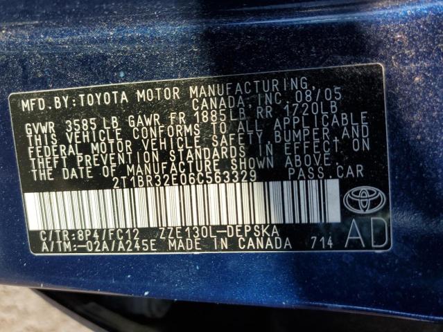 Photo 10 from auction – 2006 TOYOTA COROLLA CE with VIN 2T1BR32E06C563329