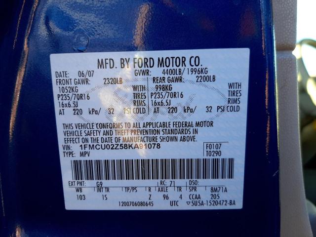 Photo 10 from auction – 2008 FORD ESCAPE XLS with VIN 1FMCU02Z58KA91078